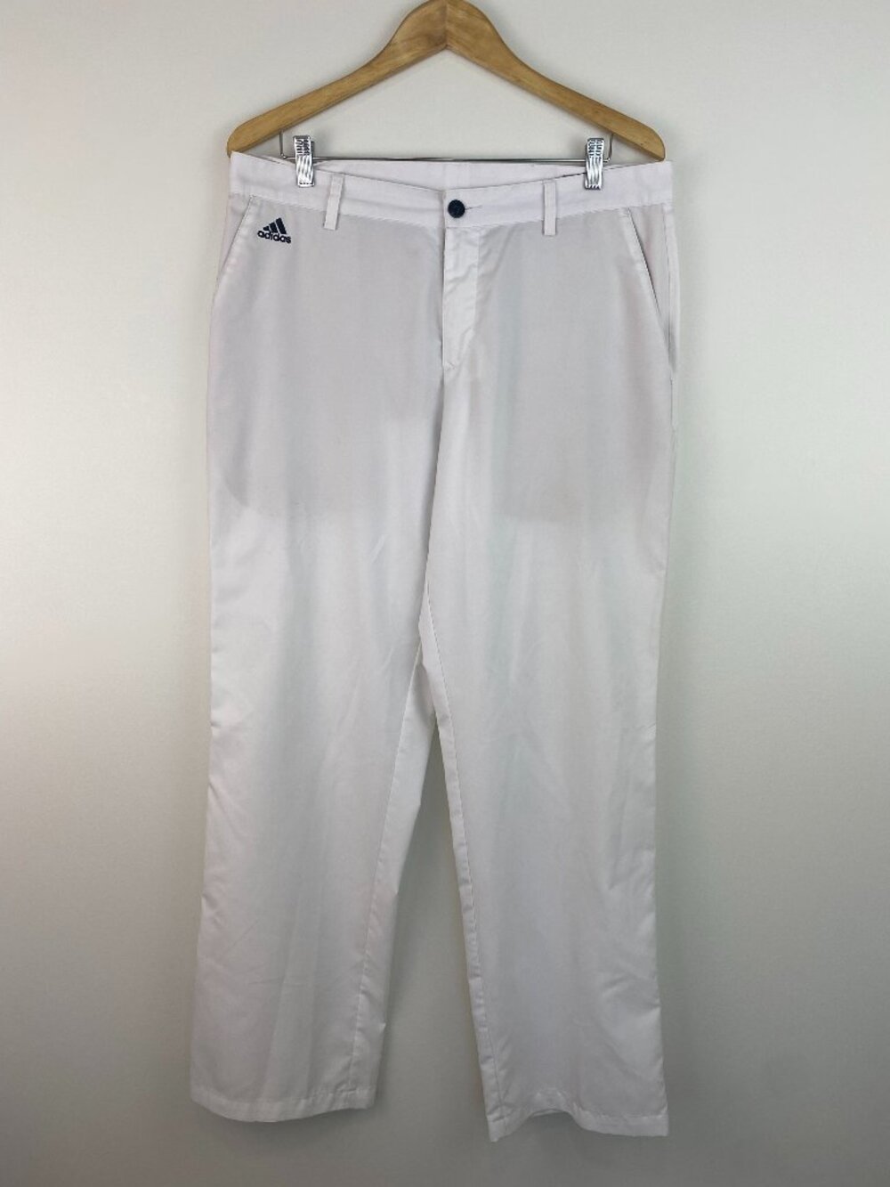Adidas White Performance Golf Pants Flat Front Trousers Logo Men's Size 34x32